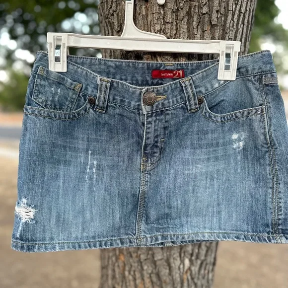 Forever 21 Vintage Distressed Y2K Blue Mini Skirt - Picture 1 of 5